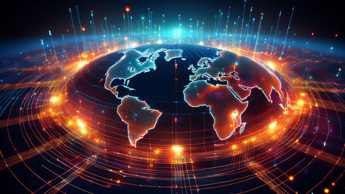 Global network with interconnected data nodes, symbolizing the harmonized reporting under the Crypto-Asset Reporting Framework (CARF).