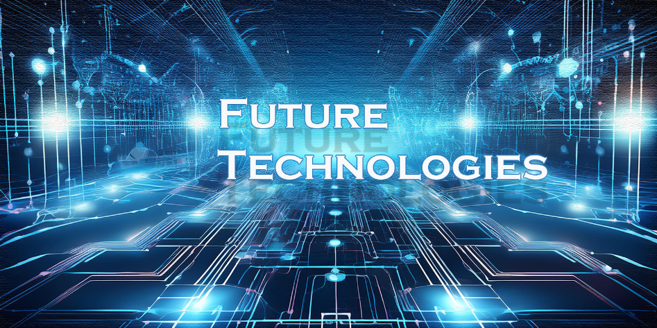 Futuristic digital landscape with the words "Future Technologies" highlighted, representing innovation in Quantum Computing, AI, Blockchain, and other emerging technologies.