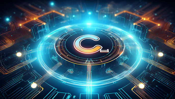 A glowing CELR token surrounded by interconnected blockchain circuits and data pathways, symbolizing its role in enhancing blockchain scalability and efficiency through the Celer Network.