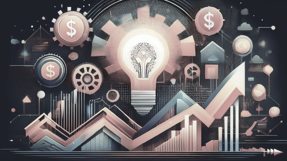 Abstract image symbolizing entrepreneurship with elements like a lightbulb for ideas, gears for planning, and arrows representing growth, reflecting the journey of a first-generation entrepreneur.