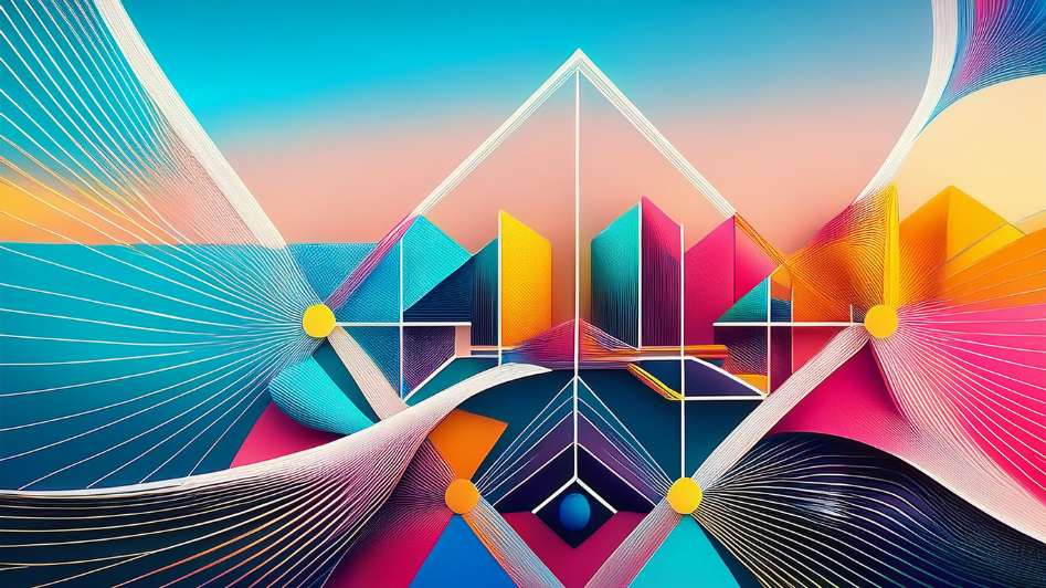 Abstract image representing life skills for entrepreneurs, featuring vibrant geometric shapes and flowing lines symbolizing creativity, problem-solving, and adaptability.