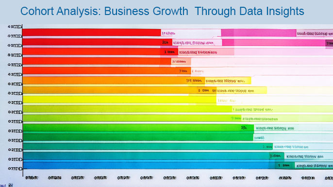 A vibrant heatmap visualization of cohort data, showing user retention rates over time with color gradients and labeled metrics, highlighting business growth through data insights.