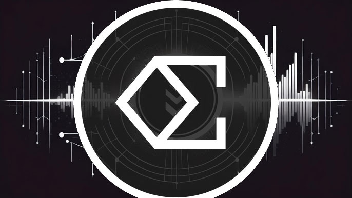 A stylized Ethena (ENA) token logo with futuristic financial charts and waveforms in the background, symbolizing market trends and blockchain technology.