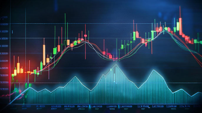 A financial chart with Fibonacci retracement levels marked as horizontal lines, showing price candles interacting with key support and resistance points.