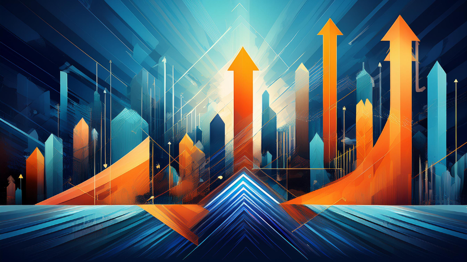 Abstract image representing growth after business failure, featuring upward arrows and geometric shapes symbolizing recovery, resilience, and progress