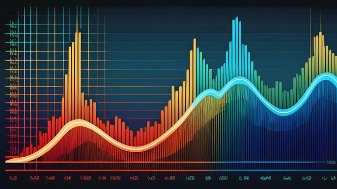 A colorful financial chart displaying a five-wave upward pattern followed by a three-wave correction, representing Elliott Wave Theory in action.