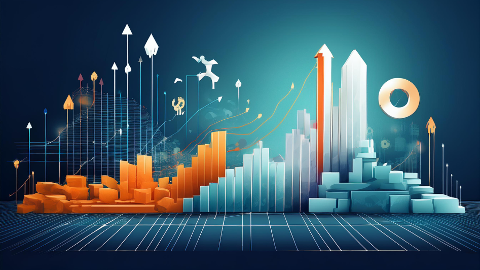 An abstract business-themed image featuring rising bar charts, arrows, and geometric shapes symbolizing growth, strategy, and progress in entrepreneurship.