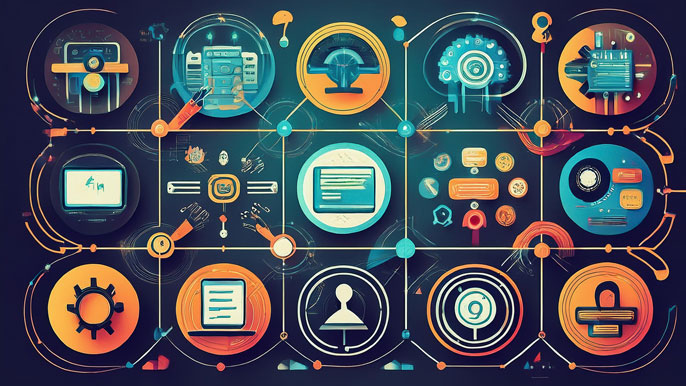 An infographic showing simplified AI concepts like machine learning, deep learning, and natural language processing with icons and visual connections, designed to make AI understandable for non-technical entrepreneurs.