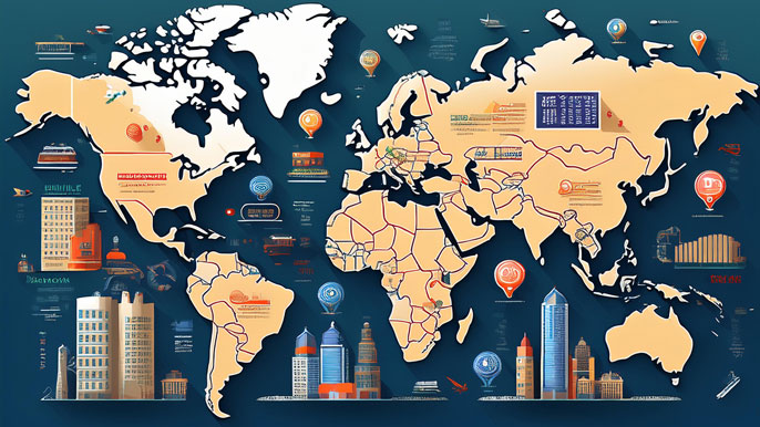 Infographic-style world map showcasing prominent business incubators in different countries, highlighting global locations and icons for startup support.