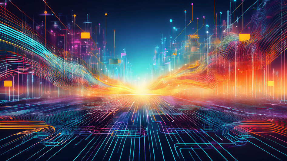 Futuristic abstract image symbolizing the essential skills for entrepreneurs in 2025, with vibrant digital elements representing innovation, adaptability, and technological advancement.