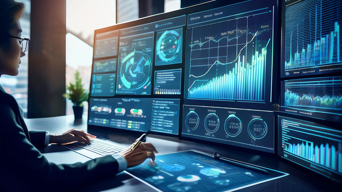 Digital dashboard displaying IT change enablement metrics, including risk levels, approval status, and progress charts.