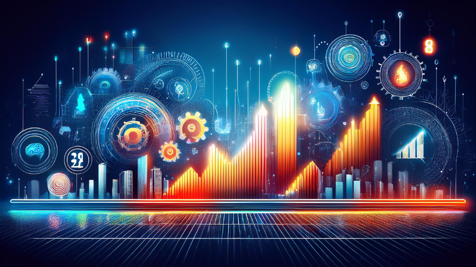 Abstract representation of modern business growth and innovation, showcasing key trends and elements of success for businesses in 2025.