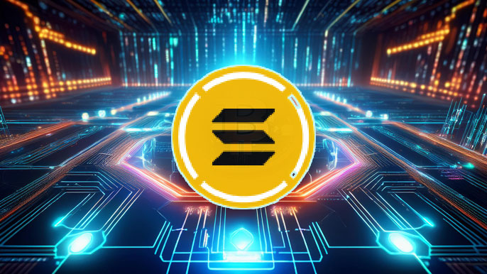 Image of a glowing Binance Staked SOL (BNSOL) token on a futuristic blockchain network background, symbolizing liquidity and staking rewards.