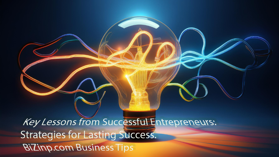 A glowing lightbulb with colorful paths representing key entrepreneurial strategies: perseverance, innovation, risk-taking, and personal branding for business success.