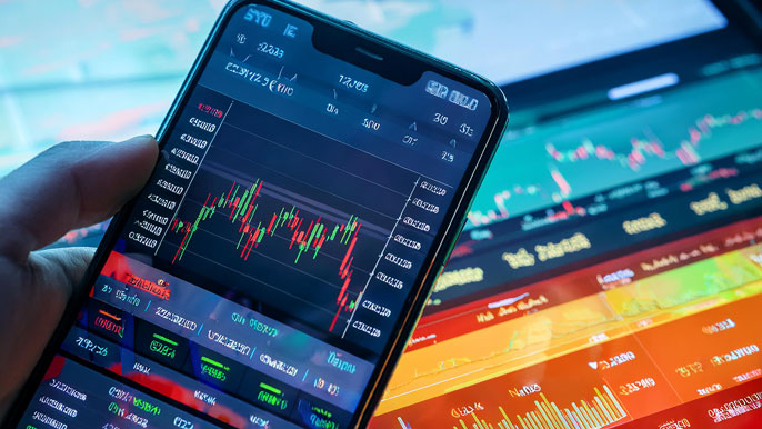 A mobile trading app interface showcasing stock performance charts and market trends, emphasizing key stocks like Adeia Inc., Denison Mines, and Zomedica Corp.