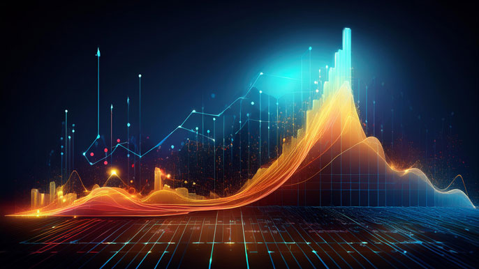 A dynamic, abstract visualization of a graph with interconnected nodes and flowing lines, symbolizing real-time decision-making and adaptability in business strategy using Plan-on-Graph (PoG).