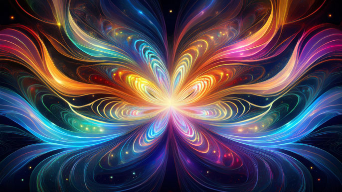 Abstract burst of colorful, radiant energy waves symbolizing positive vibrational energy in business.