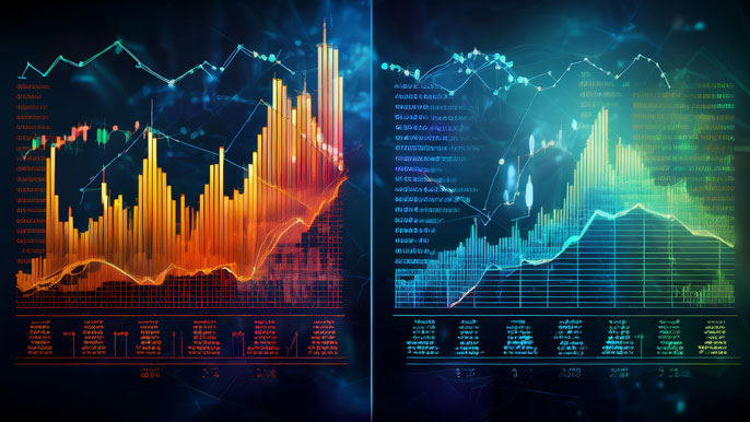 A split-screen image showing stock performance charts influenced by market risk, size, value, and momentum factors, with the Indian stock market in the background.